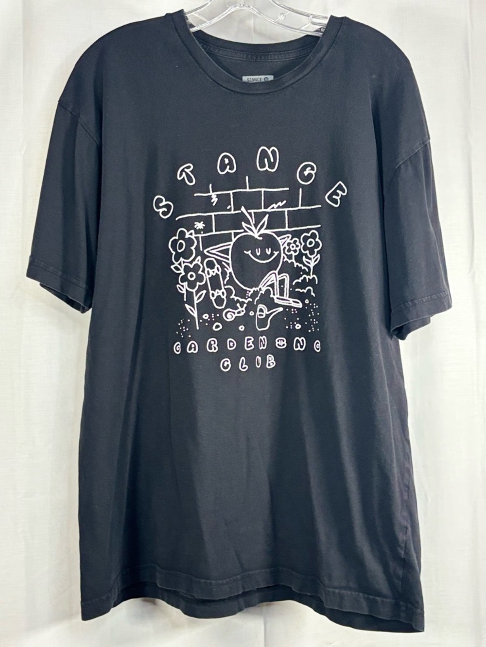 EUC STANCE Mens Black Graphic Tee with White 'Stance Gardening Club' Sz XL